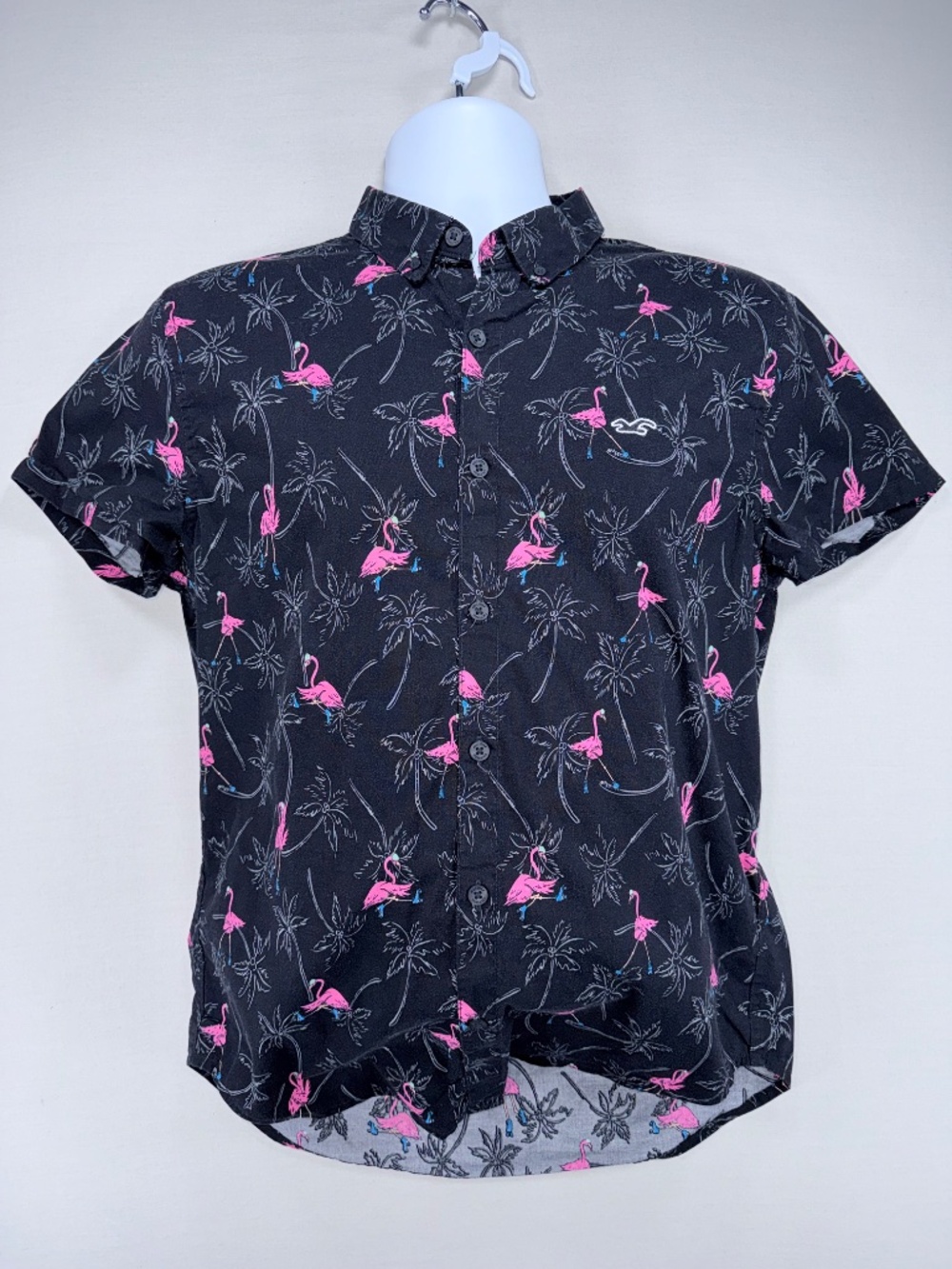 Hollister Epic Flex Flamingo Roller Skate Short Sleeve Button Down Shirt S